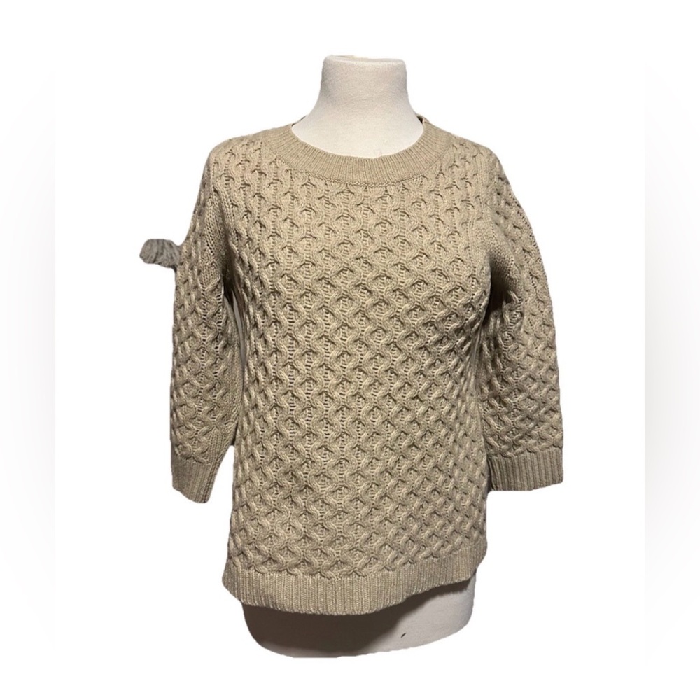 j crew Tan sweater honeycomb knit size Small Chain link 100% Merino Wool